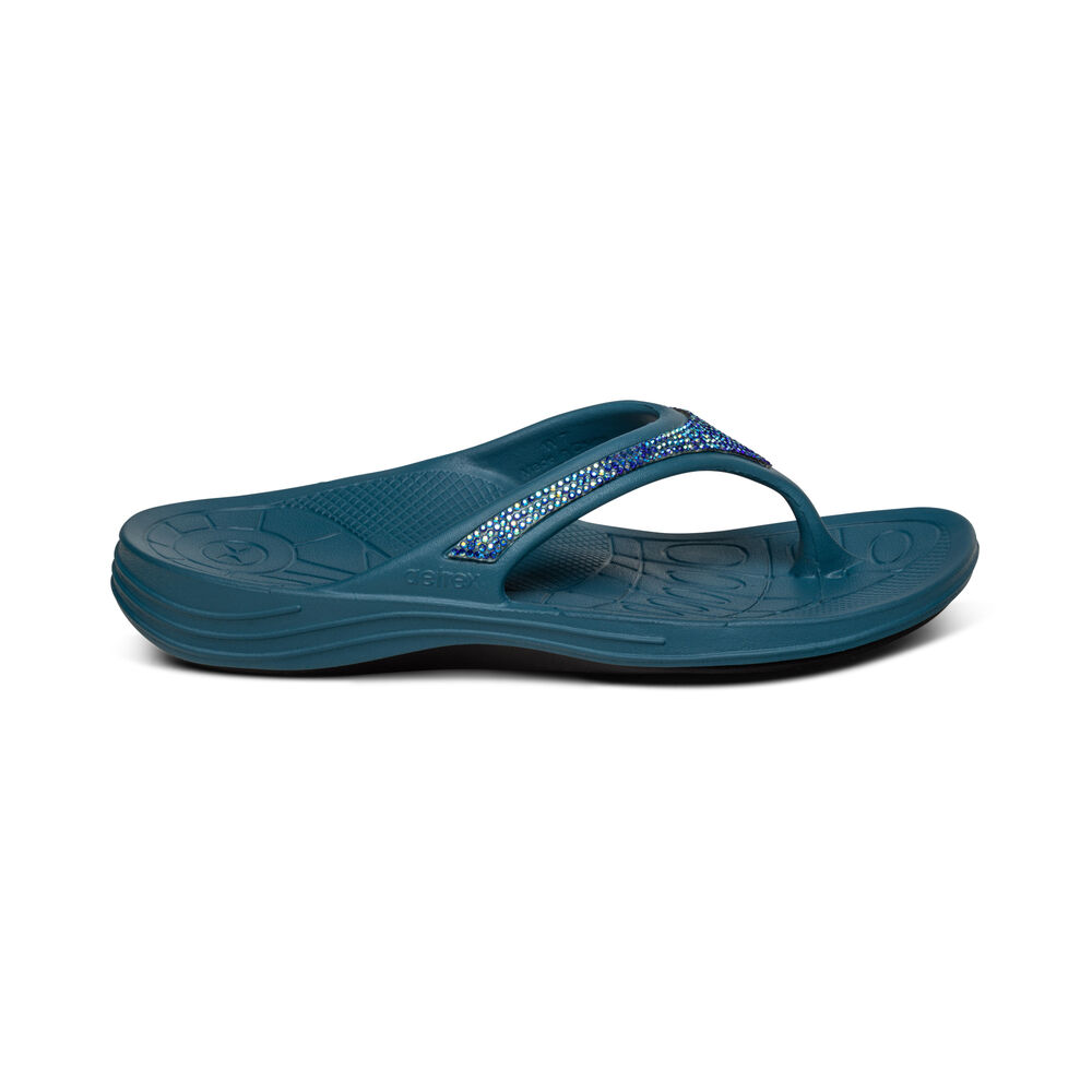 Aetrex Women's Fiji Orthotic Flip Flops - Blue | USA 7UMIPO7